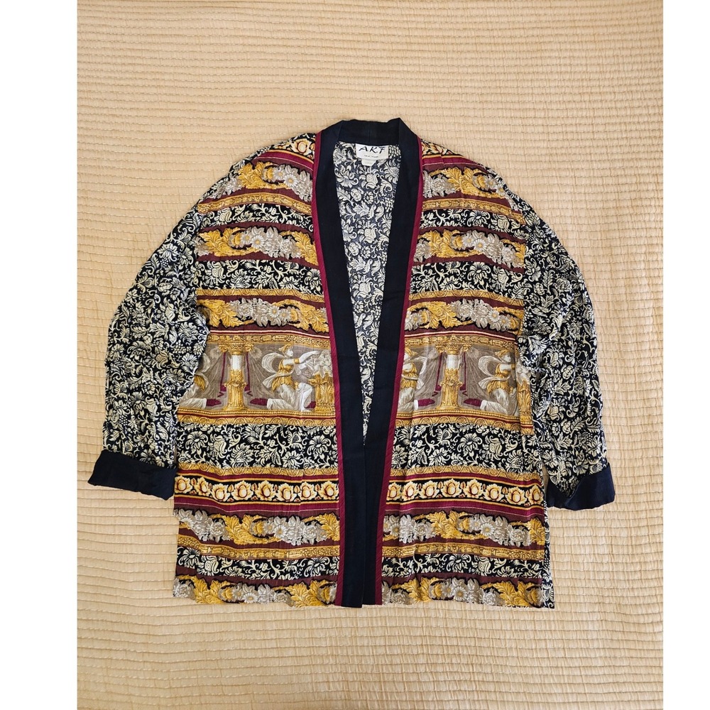 AKF New York Vintage Greco-Roman Baroque Print Kimono Lightweight Shacket Large